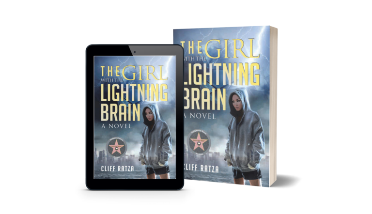 The Girl With the Lightning Brain paperback novel and on the tablet
