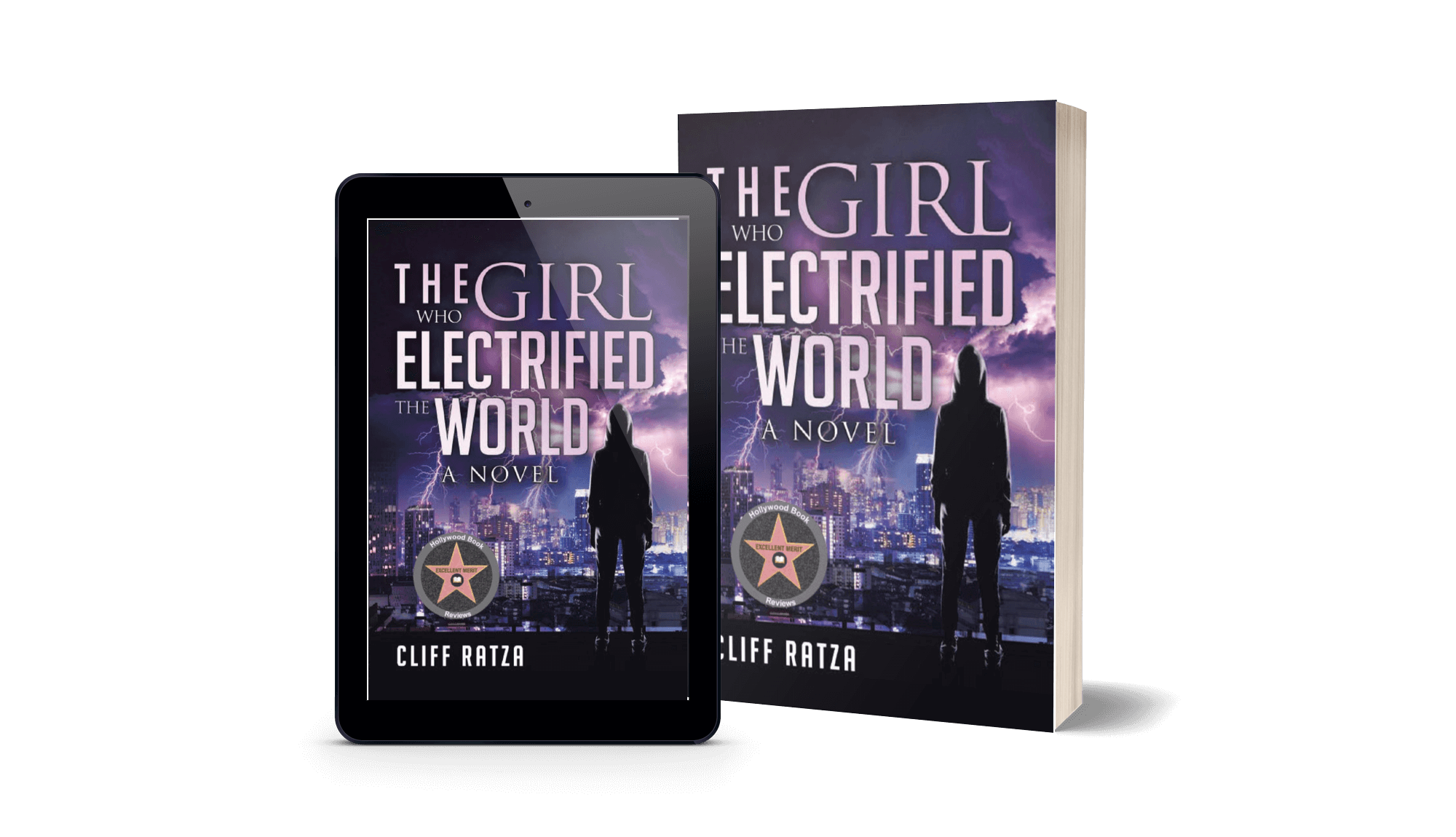 Novel called The Girl Who Electrified the World beside its digital version